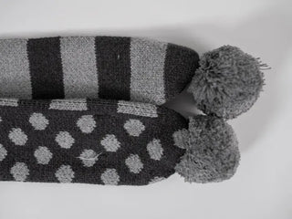 Aru Dot and Stripe Knit Pom-pom Scarf