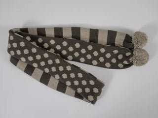 Aru Dot and Stripe Knit Pom-pom Scarf
