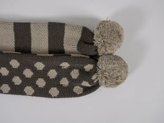Aru Dot and Stripe Knit Pom-pom Scarf