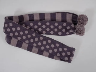 Aru Dot and Stripe Knit Pom-pom Scarf