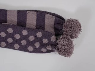 Aru Dot and Stripe Knit Pom-pom Scarf
