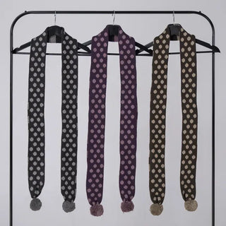 Aru Dot and Stripe Knit Pom-pom Scarf