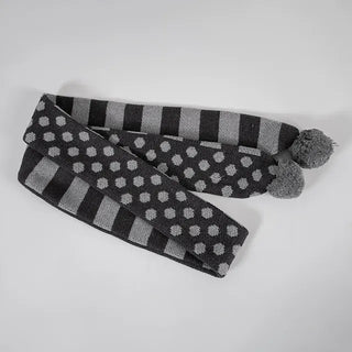 Aru Dot and Stripe Knit Pom-pom Scarf