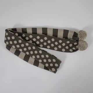Aru Dot and Stripe Knit Pom-pom Scarf
