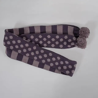 Aru Dot and Stripe Knit Pom-pom Scarf