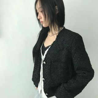City Collarless Tweed Tailored Jacket