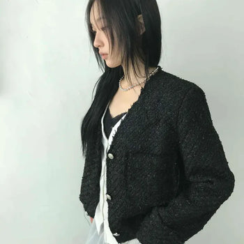 City Collarless Tweed Tailored Jacket