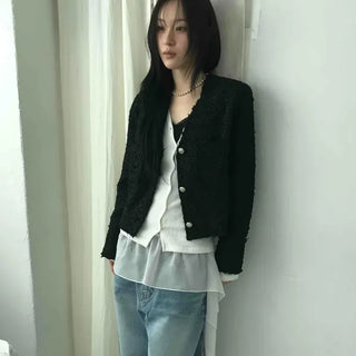 City Collarless Tweed Tailored Jacket