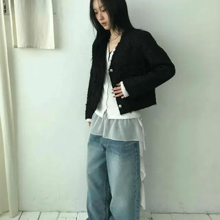 City Collarless Tweed Tailored Jacket