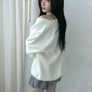 City Loose Fit Double Button V-Neck Knit Cardigan