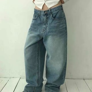 Oversized Straight Jeans with Stitch Detail