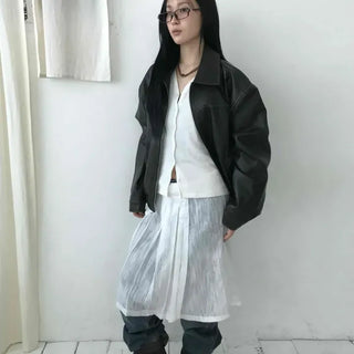See-through Mesh Organza Layered Pleated Skirt