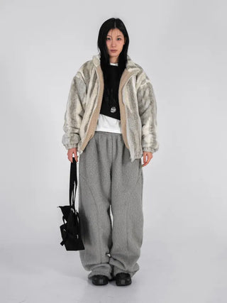 Ob Snow Mix Color Reversible Fur Fleece Jumper