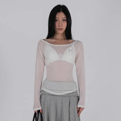 Loen Soulmate Rose Embroidered See-through Long Sleeve T-shirt