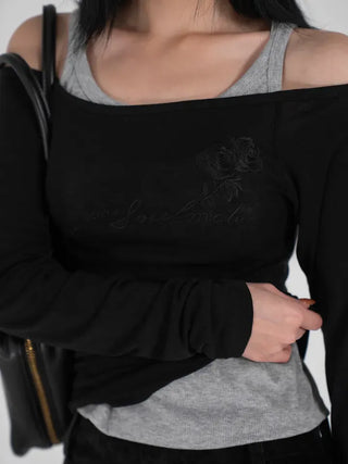 Loen Soulmate Rose Embroidered See-through Long Sleeve T-shirt