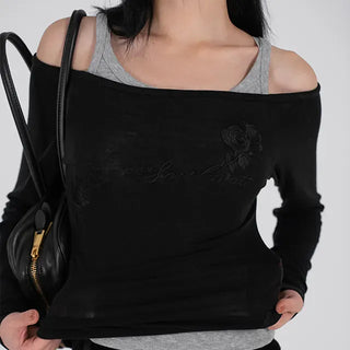 Loen Soulmate Rose Embroidered See-through Long Sleeve T-shirt