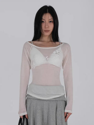 Loen Soulmate Rose Embroidered See-through Long Sleeve T-shirt