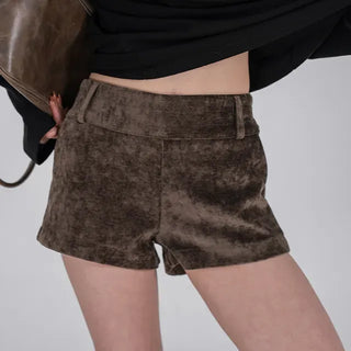 Mar Minimal Elastic Suede Low-Rise Shorts