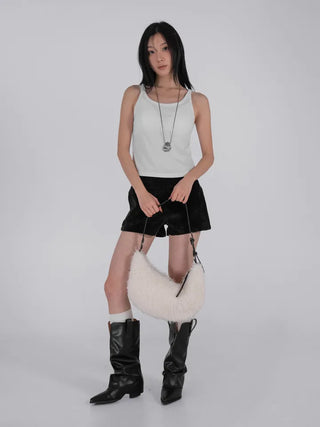 Mar Minimal Elastic Suede Low-Rise Shorts