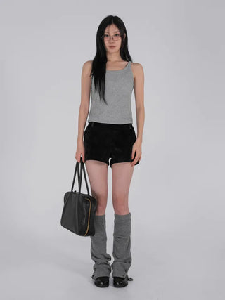 Mar Minimal Elastic Suede Low-Rise Shorts