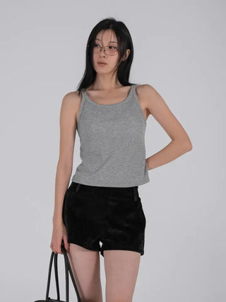 Mar Minimal Elastic Suede Low-Rise Shorts