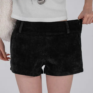 Mar Minimal Elastic Suede Low-Rise Shorts