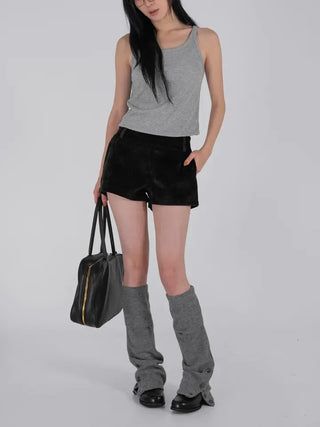 Mar Minimal Elastic Suede Low-Rise Shorts