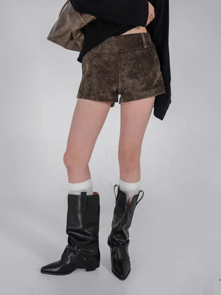 Mar Minimal Elastic Suede Low-Rise Shorts