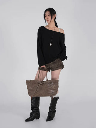 Mar Minimal Elastic Suede Low-Rise Shorts