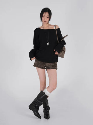 Mar Minimal Elastic Suede Low-Rise Shorts