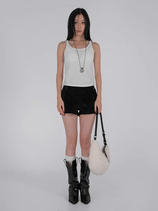 Mar Minimal Elastic Suede Low-Rise Shorts