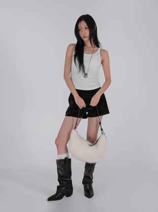 Mar Minimal Elastic Suede Low-Rise Shorts