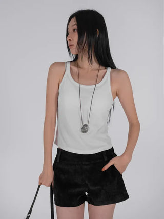 Mar Minimal Elastic Suede Low-Rise Shorts
