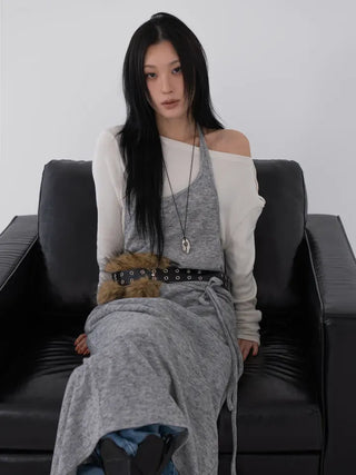 Rope Romantic Knit Halter Layered Dress