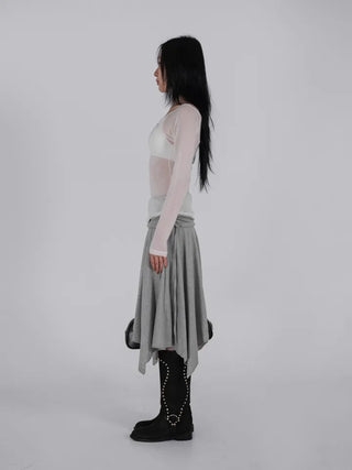 Loop Asymmetrical Layered Flare Sweat Midi Skirt