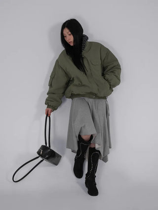 Loop Asymmetrical Layered Flare Sweat Midi Skirt