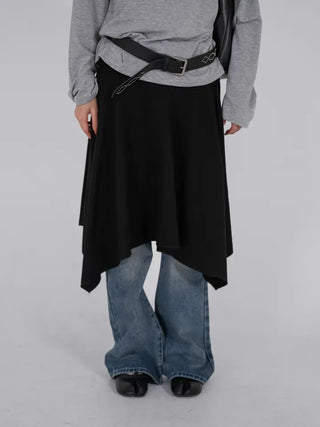 Loop Asymmetrical Layered Flare Sweat Midi Skirt