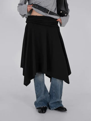 Loop Asymmetrical Layered Flare Sweat Midi Skirt