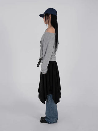 Loop Asymmetrical Layered Flare Sweat Midi Skirt