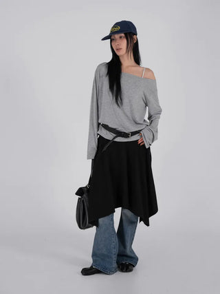 Loop Asymmetrical Layered Flare Sweat Midi Skirt