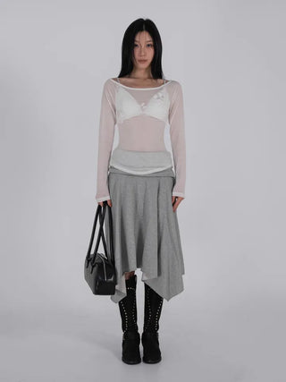 Loop Asymmetrical Layered Flare Sweat Midi Skirt