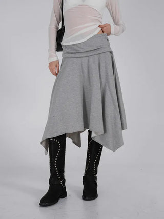Loop Asymmetrical Layered Flare Sweat Midi Skirt