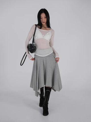 Loop Asymmetrical Layered Flare Sweat Midi Skirt