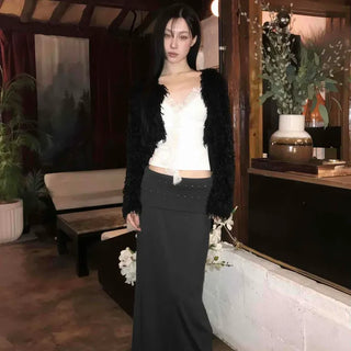 Folding Stud Line Long Skirt