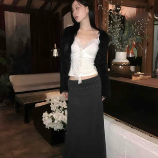 Folding Stud Line Long Skirt