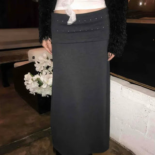 Folding Stud Line Long Skirt