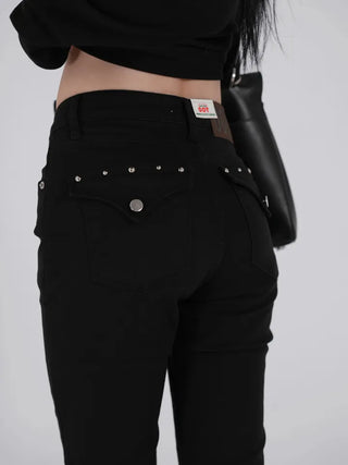 Via Stud Mid-Rise Bootcut Pants