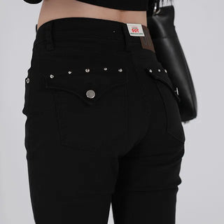 Via Stud Mid-Rise Bootcut Pants