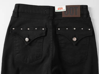 Via Stud Mid-Rise Bootcut Pants