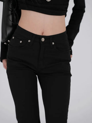 Via Stud Mid-Rise Bootcut Pants